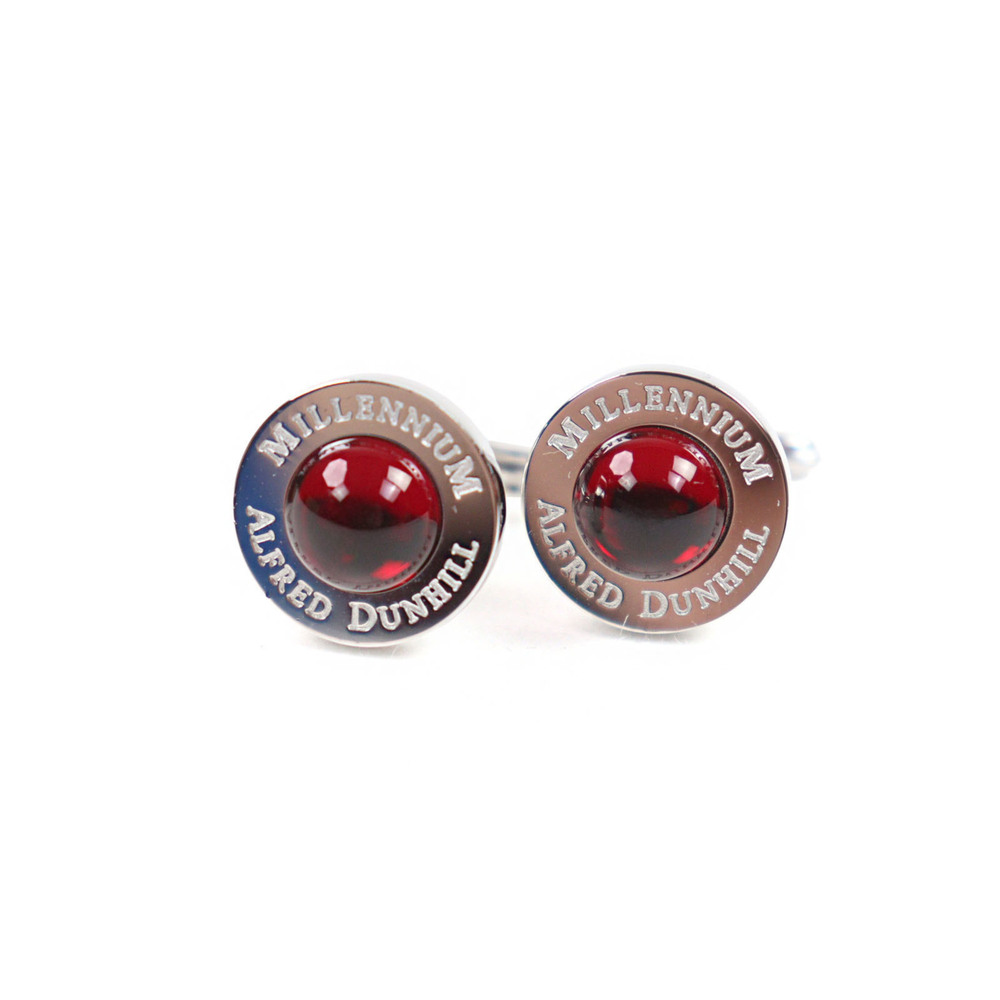 Dunhill Millennium Logo Engraved Round Shape Cufflinks with Colored Stones, S...